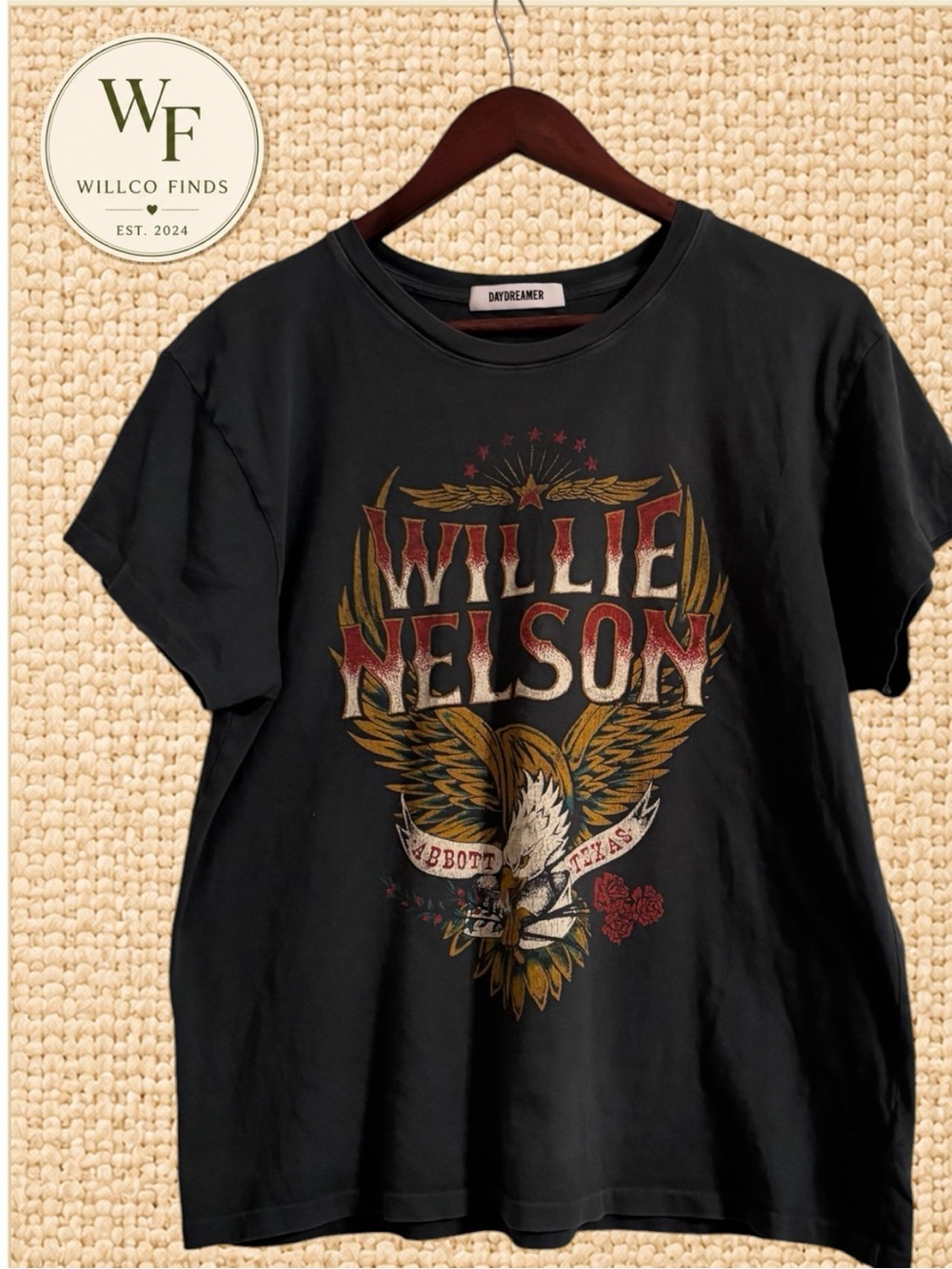Daydreamer Willie Nelson Women’s L Graphic T Shirt Abbott Texas Eagle Vintage